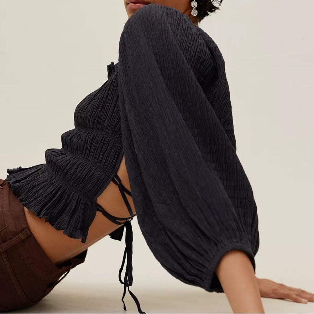 Urban Outfitters Black Smocked Peasant Blouse